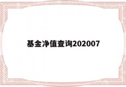 基金净值查询202007(基金净值查询202005)